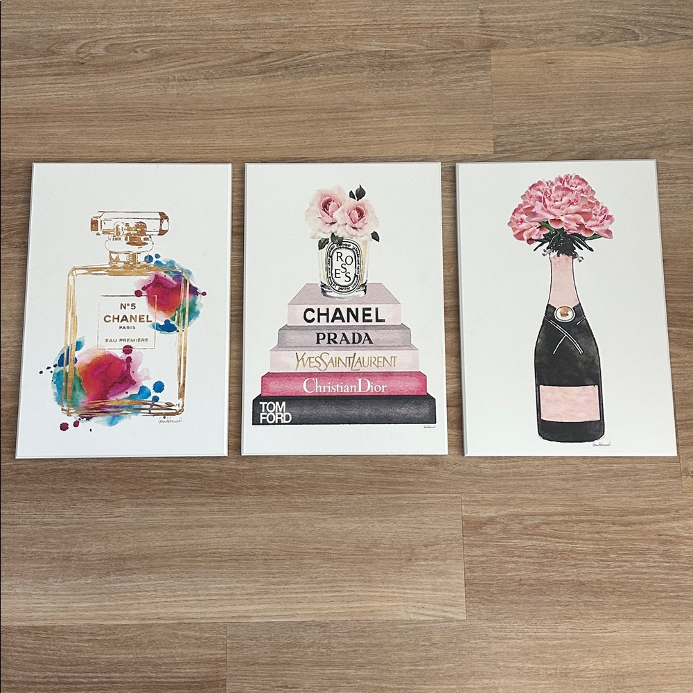 Chanel and Floral Art Prints Set